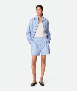 Кожаные шорты-боксеры с принтом Bottega Veneta, светло-голубой