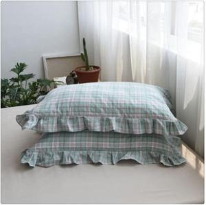 DUYHBAWRS Наволочки Girl Heart Leaf с кружевными вставками и контрастной клеткой из хлопка Blue