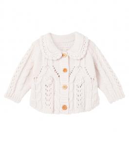 Кардиган Baby Khellana с цветочным узором, выполненный в технике косой вязки Louise Misha, кремовый