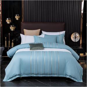 YUSIWOAL Комплект постельного белья с вертикальной вышивкой из мягкого дышащего хлопка белого цвета Color 7