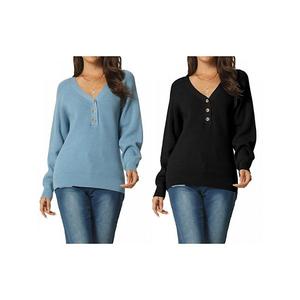 2 упаковки женского джемпера с длинным рукавом и v-образным вырезом Inspire Chic, Blue Black