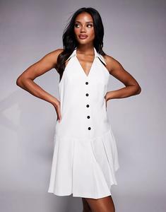 Теннисное мини-платье River Island с воротником белого цвета