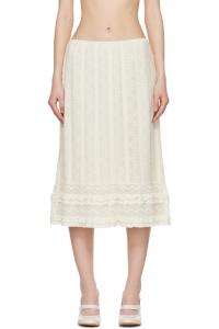 Anna Sui Юбка миди из эластичного кружева с цветочным принтом и оборками, кремового цвета