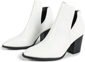 Женские ретро кожаные ботильоны Челси с массивным каблуком, носком заостренной формы, без шнуровки, удобные, с устойчивым средним каблуком, короткие ботинки для офиса, повседневной носки и сценических выступлений TWODNAWK, White