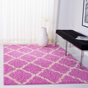Ковер SAFAVIEH, 92 x 153 см, Dallas Shag Collection, розовый и айвори, узор Trellis, без линьки и простой в уходе, идеален для помещений с высокой проходимостью: прихожая, гостиная, спальня (SGD257I)