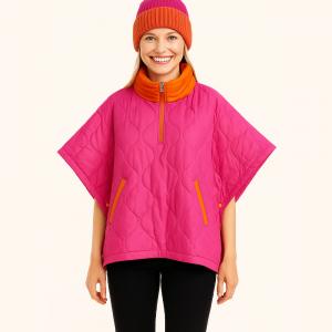 Стеганый пуховик-пончо с короткими рукавами TRUEDAMES, фуксия