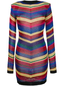 Вязаное платье с ромбовидным узором BALMAIN, красный