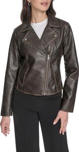 Женская куртка-косуха Levi's кожаная с прорезными карманами, темно-коричневый