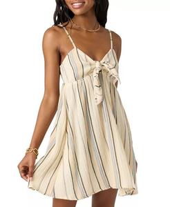 Мини-платье в полоску из хлопка от юниоров Натальи O'Neill, коричневый/бежевый