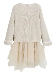 Многослойное платье Brunello Cucinelli Kids, нейтральный