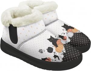 Мини-сапожки для женщин с мехом, зимние снегоходные сапоги на меховой подкладке, противоскользящие, теплые зимние обувь, устойчивая к пятнам Chririnla, Polka Dot Black Cat