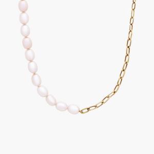 Ожерелье из 14-каратного желтого золота с цепочкой из пресноводного жемчуга и скрепки Blue Nile