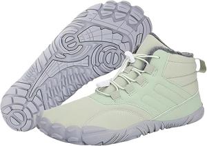 Зимние женские ботинки для пеших прогулок без каблука с утеплителем и меховой подкладкой, комфортные, с нескользящей подошвой, с широкой носочной частью, водонепроницаемые Kgklkax, светло-зеленый