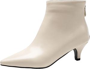 SHEMEE Современные женские ботинки, невысокий каблук типа «kitten», низкий голенище, заостренный носок, средний каблук, молния, для работы, для вечеринки, классические туфли, 721 Bege