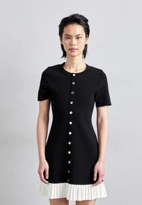 Платье sandro ROBE MINI DAY BOUT0NNEE VOLANT BAS, Noir/Ecru/Mottled Black