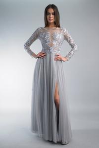 Вышитое платье с длинными рукавами Basix Black Label, серебряный