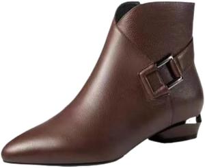 Женские короткие ботинки с острым носком - удобные для поездок на работу, снаружи однотонные, с резиновой подошвой Fusecottc, Coffee Color