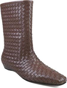 Женские плетеные ботильоны до середины голени с закрытым миндалевидным носком, легкие туфли на плоской подошве, модные рабочие удобные ботинки для ходьбы SYHXYHEG, Brown