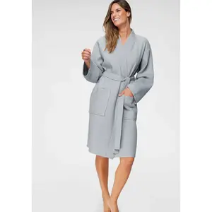 Домашний унисекс-халат my home Nora, идеальный для сауны и спа, гостиничный халат, утренний халат, 1 шт., для женщин и мужчин, с воротником-кимоно, вафельное полотно, хлопок, дорожный халат My Home, светло-серый