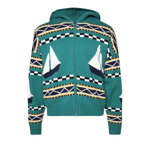 Куртка Rhude Bateau Knit Zip-Up, Emerald/Creme/Navy