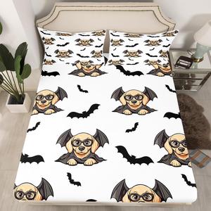 Erosebridal Детский комплект постельного белья с принтом золотистого ретривера в костюме летучей мыши и черными летучими мышами, Black White Wheat
