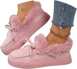 Женские зимние ботинки, удобные снегоходные сапоги, утепленные мехом, на молнии, теплые и комфортные, с утолщенной подошвой, лоферы для ходьбы Generic, Pink