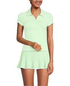 Женская футболка-рашгард SunShade UPF 50 с коротким рукавом из пике с воротником-стойкой Lands' End, Icy mint/white