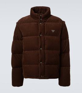 Трансформируемая куртка из хлопкового вельвета с пуховым наполнителем Prada, Brown