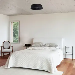 Потолочный светильник TARTE E27 Круглый офисный светильник 2 x E27 Тканевый абажур Современный Закрытый Однотонный Paco Home, черный