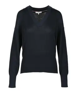 Вязаный свитер из смесовой шелковой ткани Tommy Hilfiger, синий