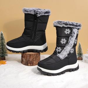Детские зимние сапоги для девочек, теплые, водонепроницаемые, средней высоты, с меховой подкладкой, без застежки, для улицы в холодную погоду Generic, Black