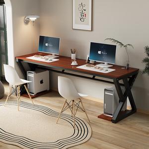 Стол 220x60x76 см для двоих, компьютерный, письменный, игровой, для дома и офиса, черная рама + поверхность pomelo wood