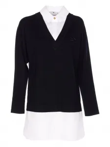 Мини-платье с V-образным вырезом и вышитым логотипом Elisabetta Franchi, черный