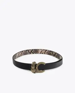 Ремень реверсивный с пряжкой LC леопард сырой-серый Lola Casademunt, черный