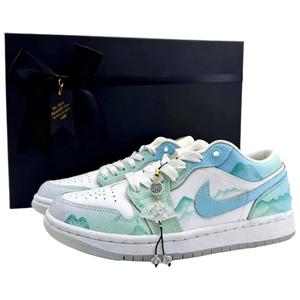 Jordan Air 1 Peak Green Sｂｏｘ устойчивые к истиранию увеличивающие рост низкие баскетбольные кроссовки Unisex Azure