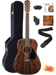 Акустическая гитара Fender CD-60S Solid Top Dreadnought Acoustic Guitar - All Mahogany Bundle with Hard Case, Tuner, Strap, Strings, Picks, and Austin Bazaar Instructional DVD