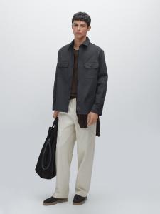 Верхняя рубашка из хлопковой смесовой ткани с карманами Massimo Dutti, темно-синий