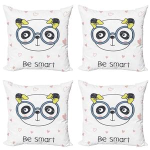 ABAKUHAUS Geek Набор чехлов для подушек (4 предмета), очки Doodle Panda Girl, современная двусторонняя цифровая печать, 40 см x 40 см, многоцветные
