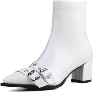 Женские ботильоны на каблуке Alyaafifa с острым носком, молнией и матовой кожей, короткие элегантные ботинки для вечеринок, деловых мероприятий и выпускного, Style A - White