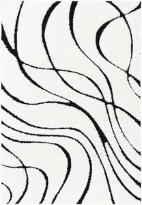 Ковер SAFAVIEH, 61 x 92 см,  Florida Shag Collection, Ivory/Black, геометрический рисунок, плюшевый, идеален для помещений с высокой проходимостью в гостиной, спальне, столовой (SG471-1290)