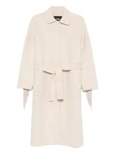 Однобортное пальто с поясом и бахромой Maje, нейтральный