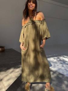 Платье миди Ella с горлом Bardot из льняной смеси Never Fully Dressed