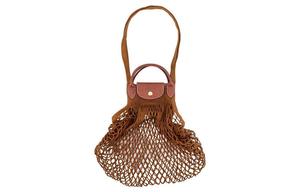 LONGCHAMP Сумка Le Pliage Filet Cotton с кожаной вставкой большая женская табак, Tobacco