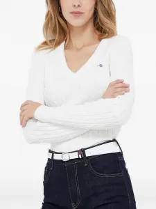 Джемпер фактурной вязки с V-образным вырезом Gant, белый