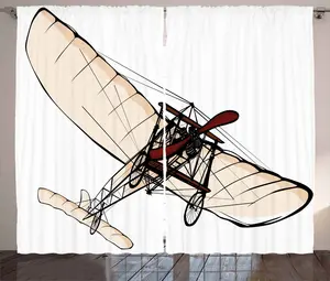 Штора ABAKUHAUS Vintage Airplane Rustic, Старый двигатель, для спальни, присборенная тесьма, с петлями и крючками, 280 x 175 см, персиково-бордовый, черный Abakuhaus