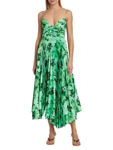 Платье миди с плиссировкой и цветочным принтом Lancashire Acler, цвет Juniper Hibiscus