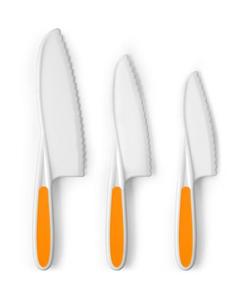 Детский набор из 3 ножей с зубчатыми лезвиями для настоящей готовки и выпечки Zulay Kitchen, Apricot Orange