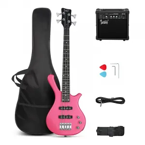 Детская электрическая бас-гитара Glarry GW101 36 дюймов розовая / Усилитель 20 Вт