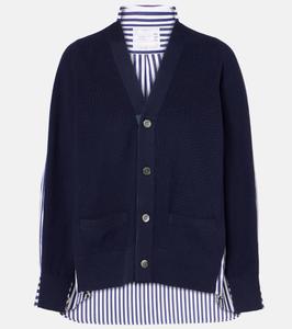 Полосатый кардиган из хлопка с отделкой из поплина Sacai, Navy x Navy Stripe