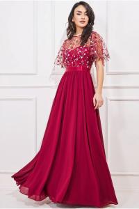 Макси с вышитыми рукавами и развевающимися рукавами Goddiva, красный